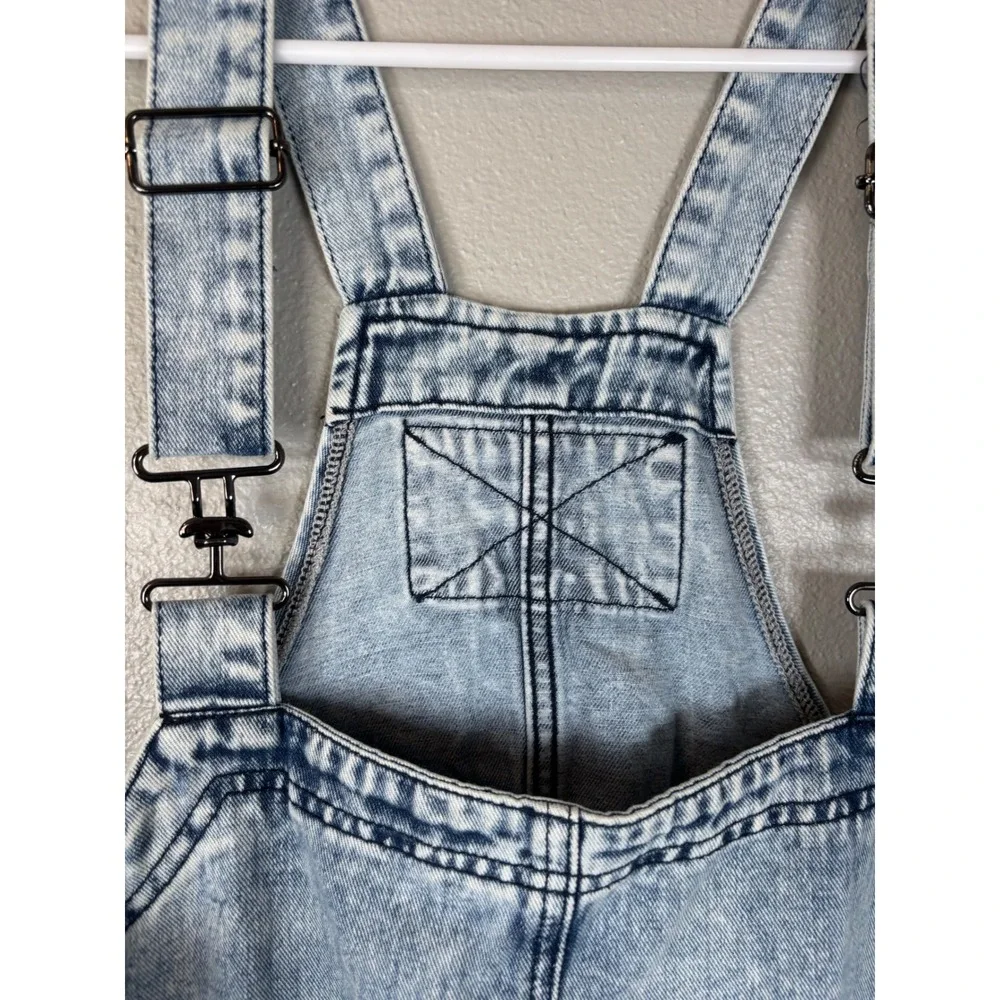 Free People Overall Smock Mini Dress XL Acid Wash Light Blue Cotton Pinafore